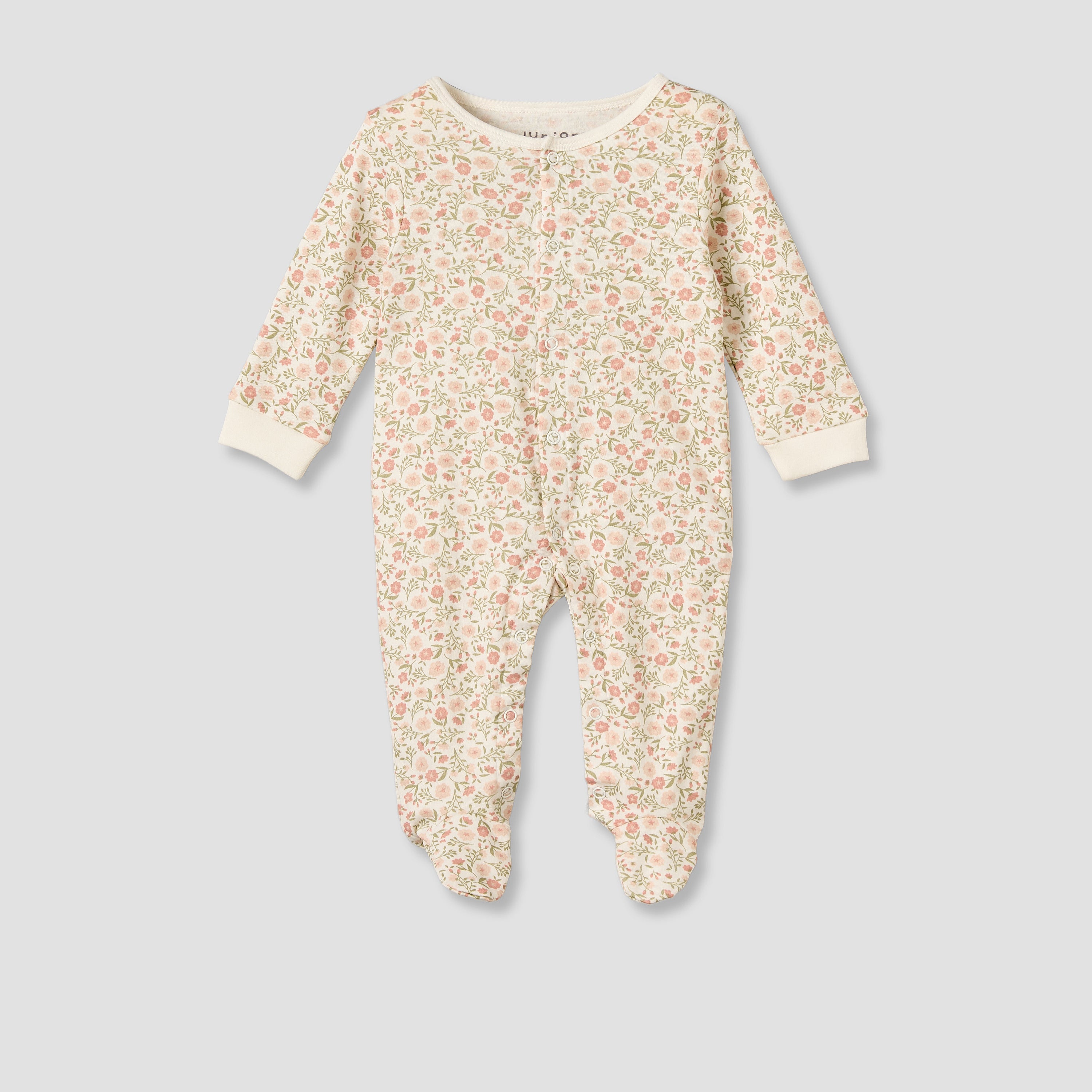 Pack of 3 Juniors Cotton Crew Neck Long Sleeves Sleepsuit with Floral Print