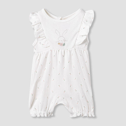 Juniors Printed Sleeveless Romper with Ruffle Accent - White / 12-18 mths