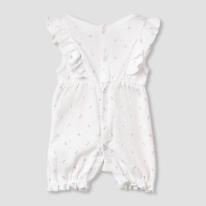 Juniors Printed Sleeveless Romper with Ruffle Accent