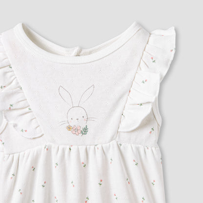 Juniors Printed Sleeveless Romper with Ruffle Accent