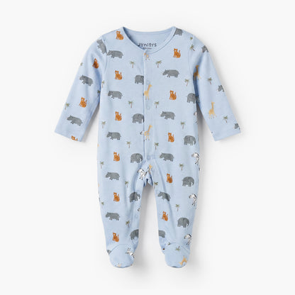 Juniors Cotton Crew Neck Long Sleeves Sleepsuit with Safari Print - Blue / 9-12 mths