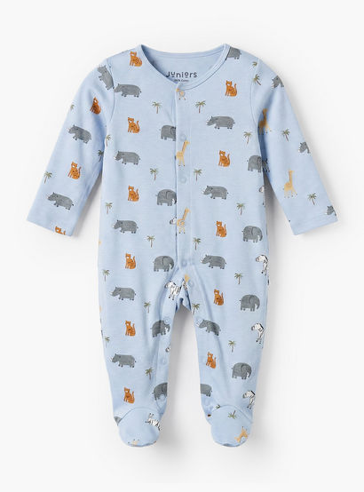 Juniors Cotton Crew Neck Long Sleeves Sleepsuit with Safari Print-baby-boys-clothing-nightwear-sleepsuits-image-1