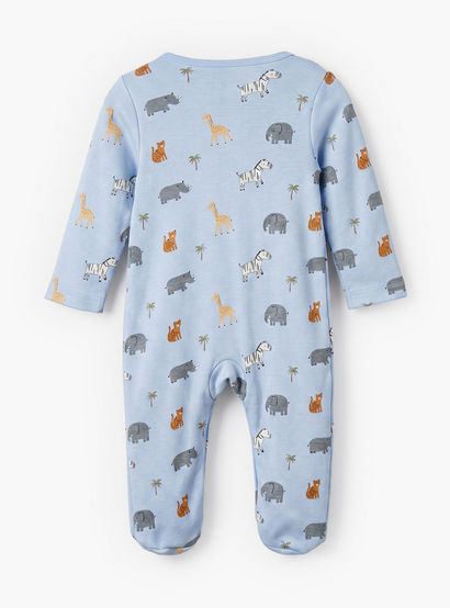 Juniors Cotton Crew Neck Long Sleeves Sleepsuit with Safari Print-baby-boys-clothing-nightwear-sleepsuits-image-2