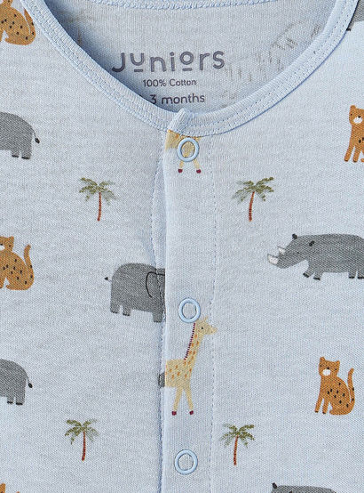 Juniors Cotton Crew Neck Long Sleeves Sleepsuit with Safari Print-baby-boys-clothing-nightwear-sleepsuits-image-3