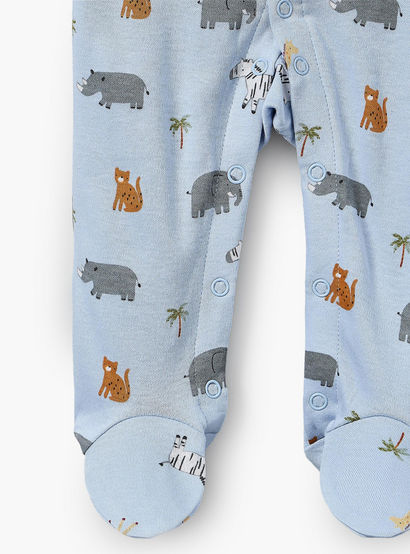 Juniors Cotton Crew Neck Long Sleeves Sleepsuit with Safari Print-baby-boys-clothing-nightwear-sleepsuits-image-4