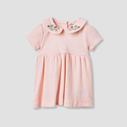 Juniors Embroidered Collared A-line Dress - Pink / 12-18 mths