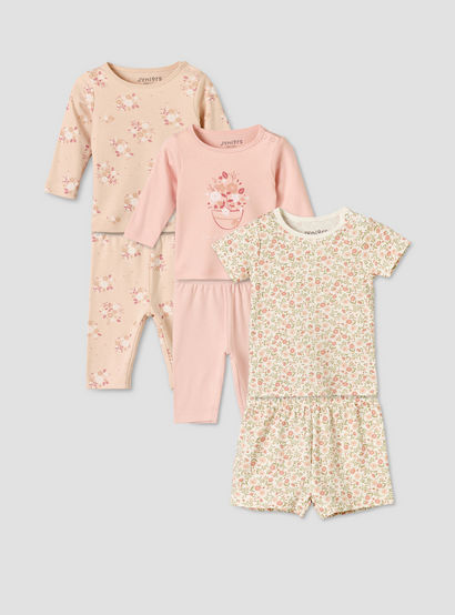 Set of 3 Juniors Cotton Round Neck Pyjama Set with Floral Print-baby-girls-clothing-nightwear-pyjamasets-image-1