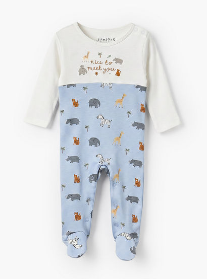 Juniors Cotton Crew Neck Long Sleeves Sleepsuit with Safari Print-baby-boys-clothing-nightwear-sleepsuits-image-1