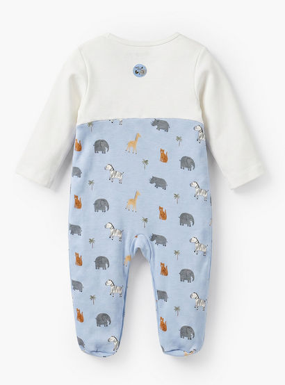 Juniors Cotton Crew Neck Long Sleeves Sleepsuit with Safari Print-baby-boys-clothing-nightwear-sleepsuits-image-2
