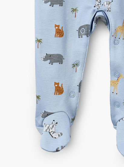 Juniors Cotton Crew Neck Long Sleeves Sleepsuit with Safari Print-baby-boys-clothing-nightwear-sleepsuits-image-4