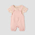 Juniors Round Neck Short Sleeves T-shirt and Dungaree Set with Floral Print - Pink / 12-18 mths