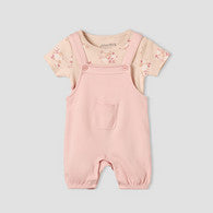 Juniors Round Neck Short Sleeves T-shirt and Dungaree Set with Floral Print-undefined-image-1