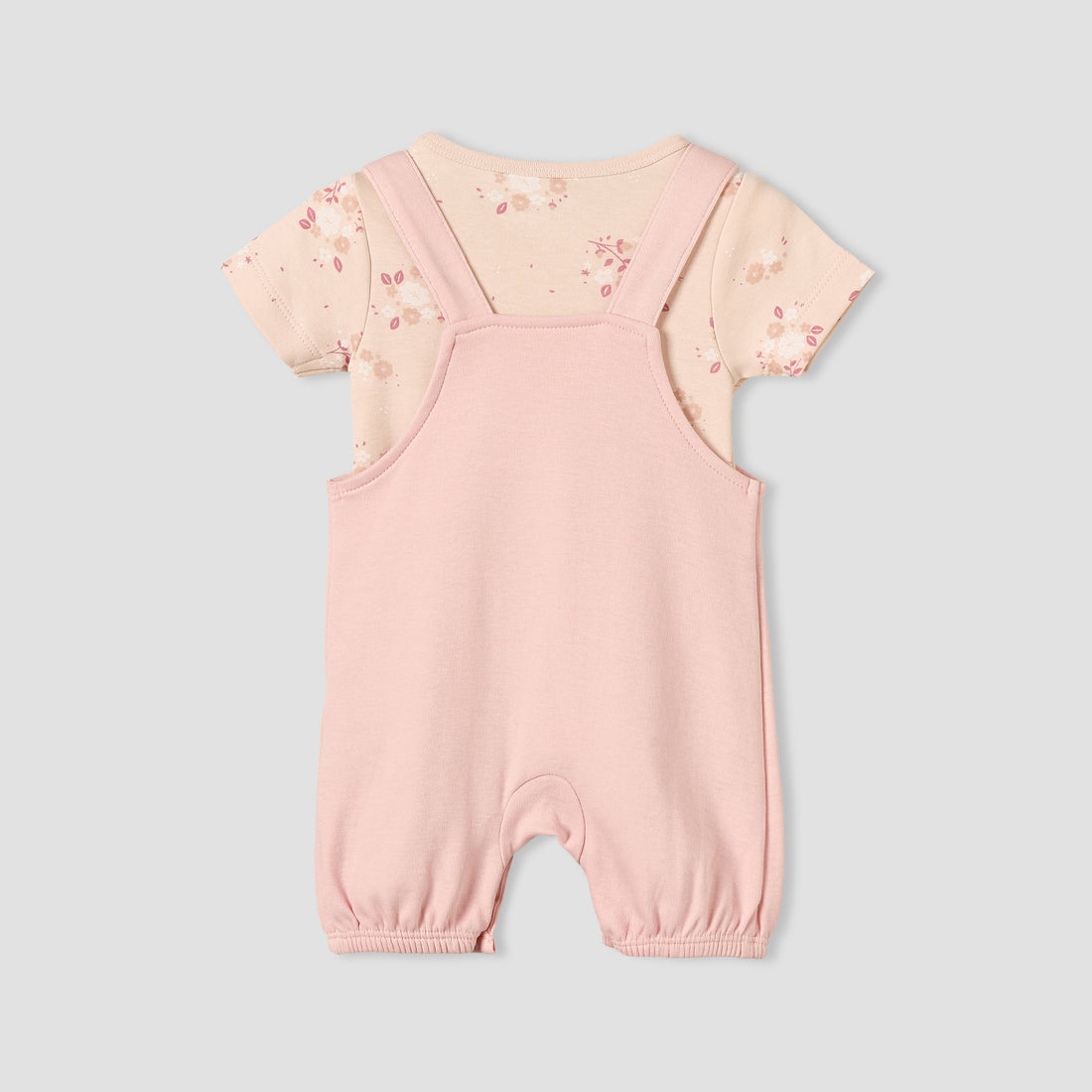 Juniors Round Neck Short Sleeves T-shirt and Dungaree Set with Floral Print