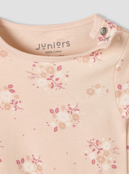 Juniors Round Neck Short Sleeves T-shirt and Dungaree Set with Floral Print-baby-girls-clothing-setsandcoords-image-5