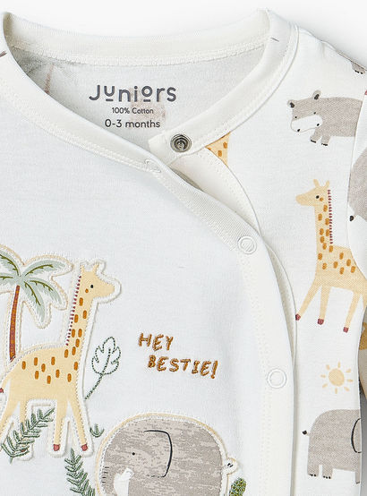 Juniors Cotton Crew Neck Long Sleeves Sleepsuit with Safari Print-baby-boys-clothing-nightwear-sleepsuits-image-3