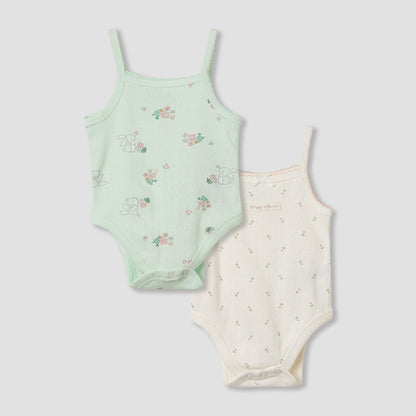 Juniors Floral Print Sleeveless Bodysuit - Set of 2 - Multicolour / 12-18 mths