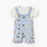 Juniors Crew Neck Short Sleeves T-shirt and Dungaree Set with Safari Print-undefined-image-1