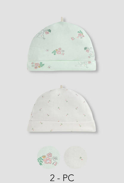 Juniors Floral Print Beanie Cap - Set of 2-undefined-image-1