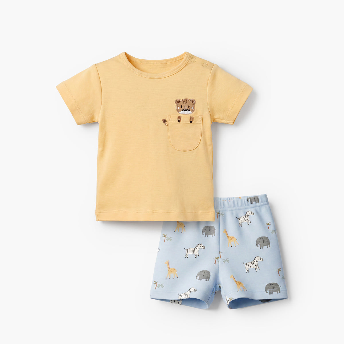 Juniors Crew Neck Short Sleeves T-shirt and Shorts Set with Safari Print - Yellow / 12-18 mths