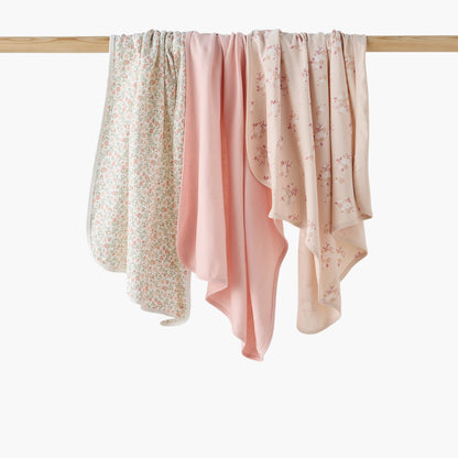 Pack of 3 Juniors Receiving Blanket with Assorted Print - Pink / 0-6 mths