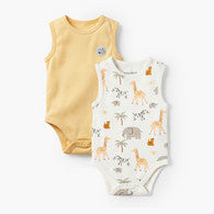 Pack of 2 Juniors Crew Neck Sleeveless Bodysuit with Safari Print-undefined-image-1