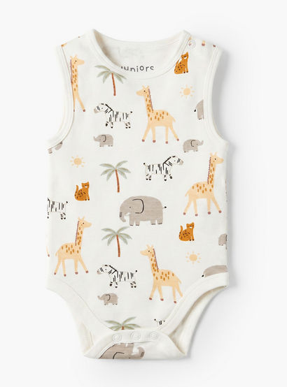 Pack of 2 Juniors Crew Neck Sleeveless Bodysuit with Safari Print-baby-boys-clothing-bodysuits-image-2