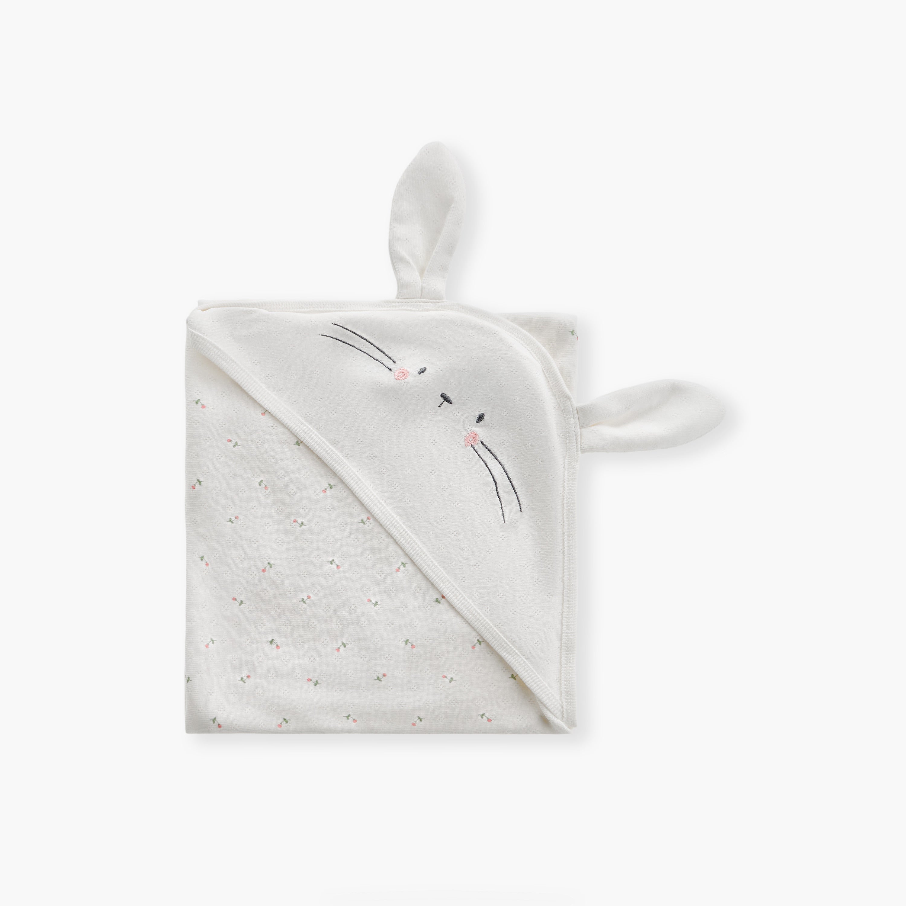 Juniors Floral Print Bunny Hooded Receiving Blanket