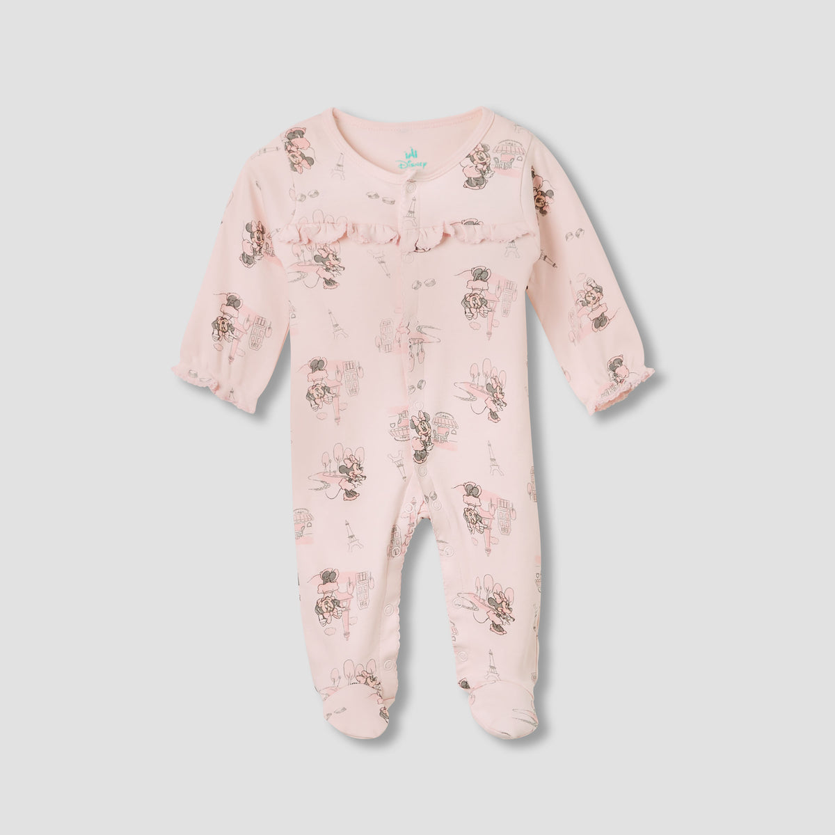 Disney Minnie Mouse Print Sleepsuit with Long Sleeves