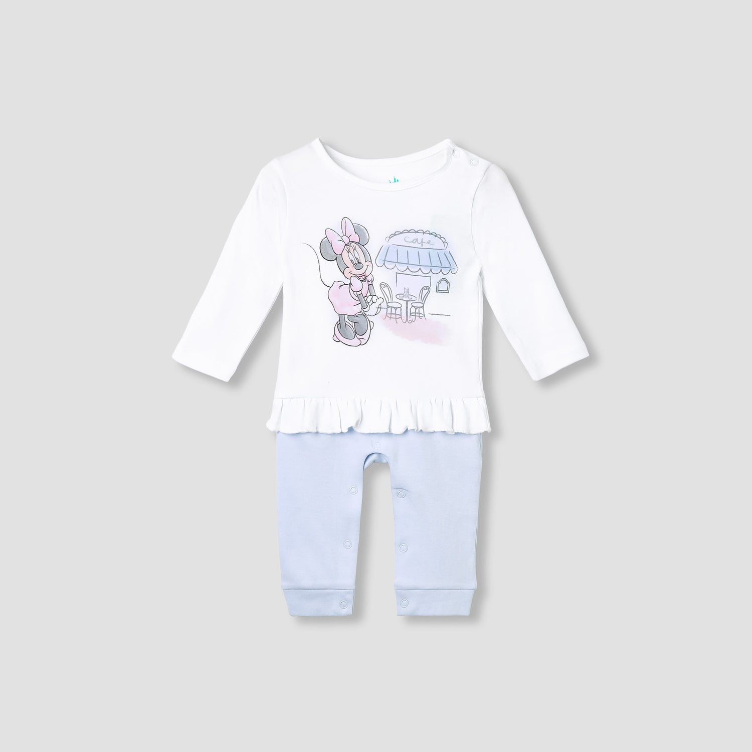 Disney Minnie Mouse Print Sleepsuit with Ruffle and Long Sleeves - Blue / 12-18 mths