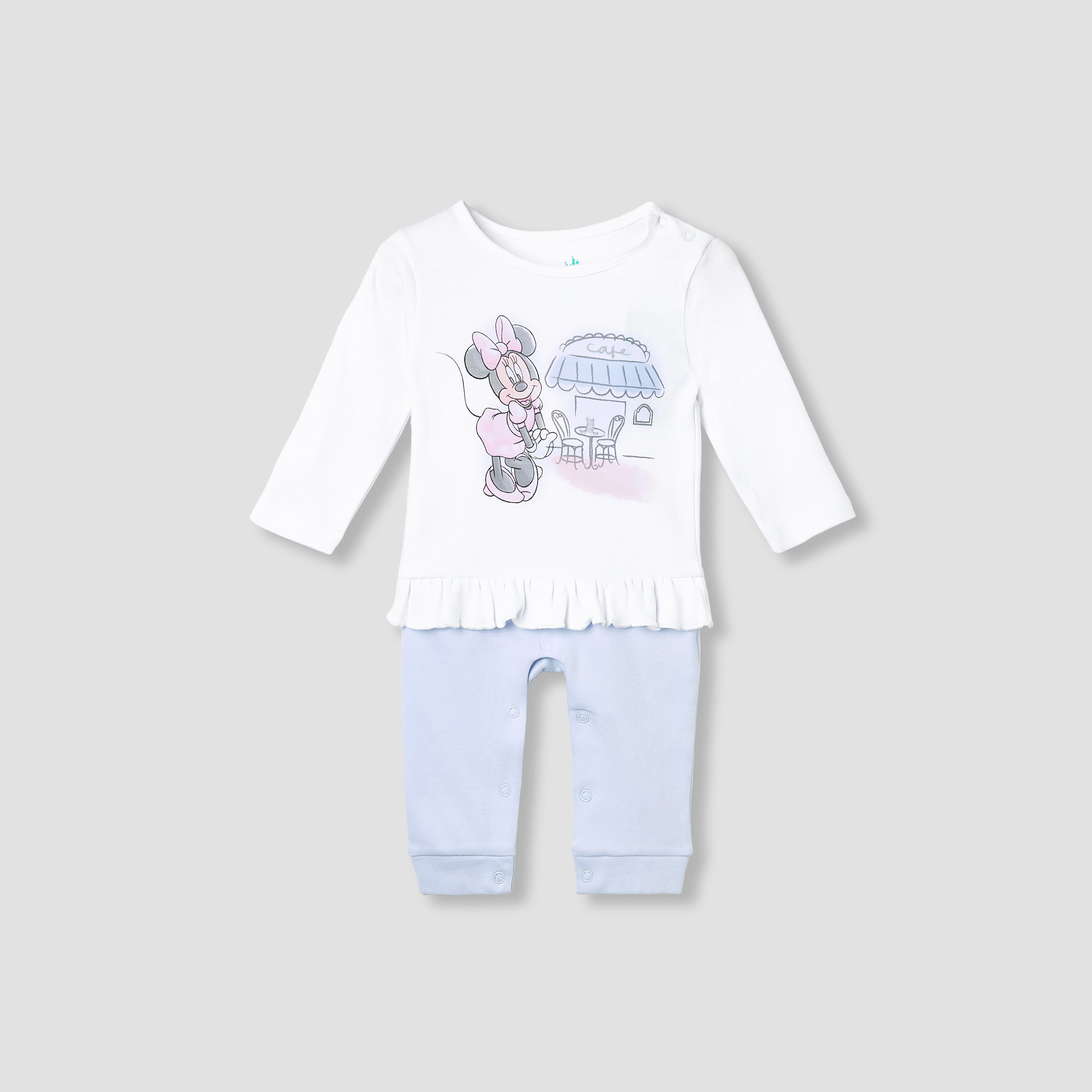 Disney Minnie Mouse Print Sleepsuit with Ruffle and Long Sleeves - Blue / 12-18 mths