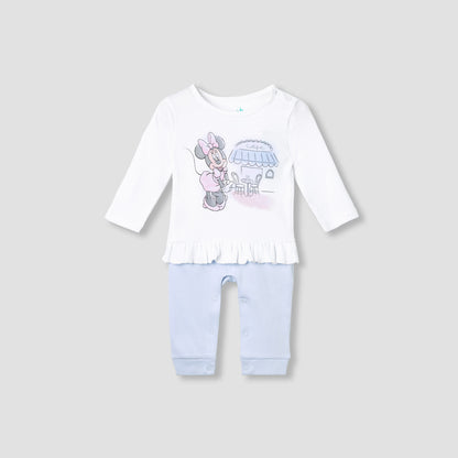 Disney Minnie Mouse Print Sleepsuit with Ruffle and Long Sleeves - Blue / 12-18 mths