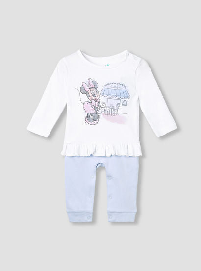 Disney Minnie Mouse Print Sleepsuit with Ruffle and Long Sleeves-baby-girls-clothing-nightwear-sleepsuits-image-1