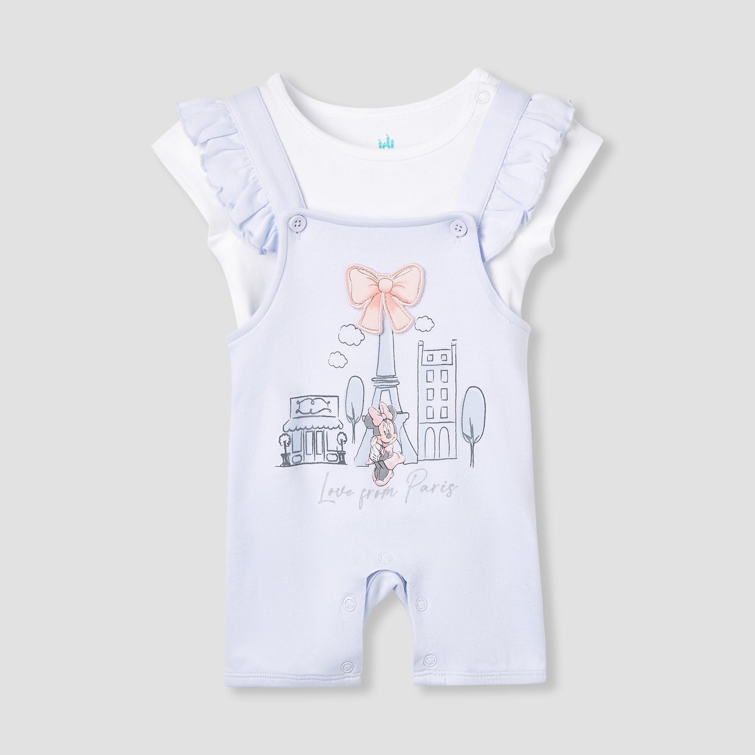 Disney Minnie Mouse Print Dungaree and Solid Top Set - Blue / 12-18 mths