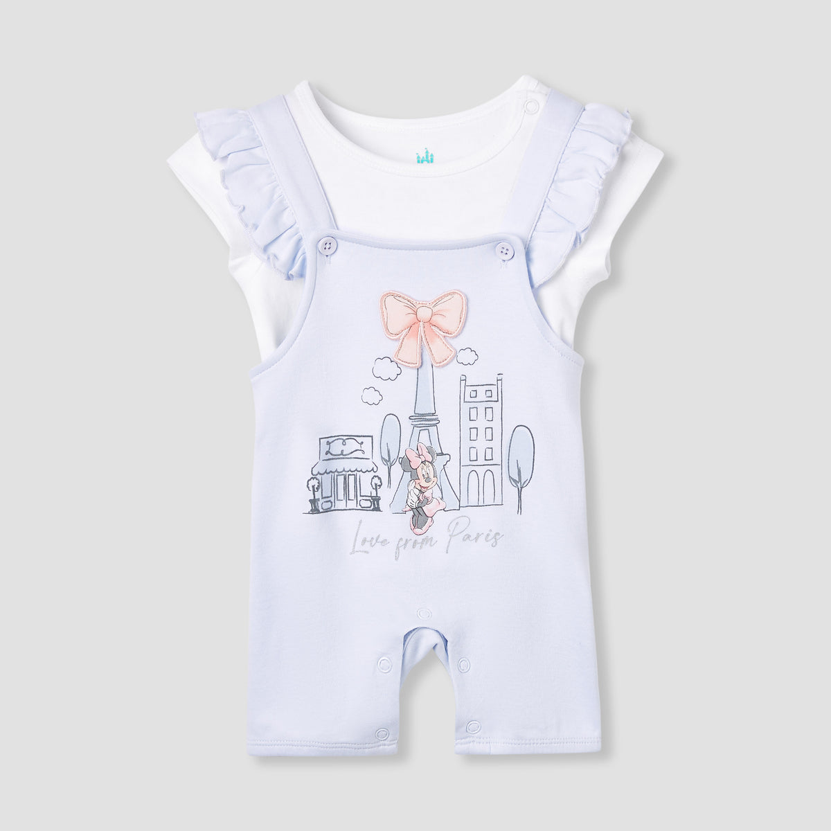 Disney Minnie Mouse Print Dungaree and Solid Top Set