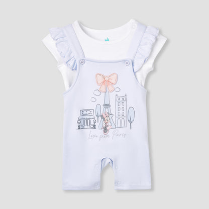Disney Minnie Mouse Print Dungaree and Solid Top Set