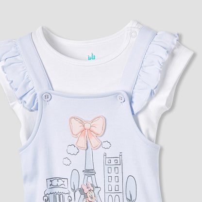Disney Minnie Mouse Print Dungaree and Solid Top Set