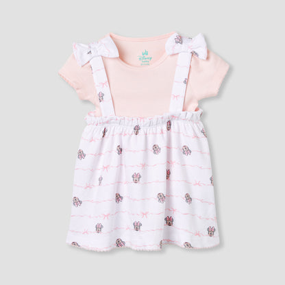 Disney Minnie Mouse Print Dungaree Dress and T-shirt Set