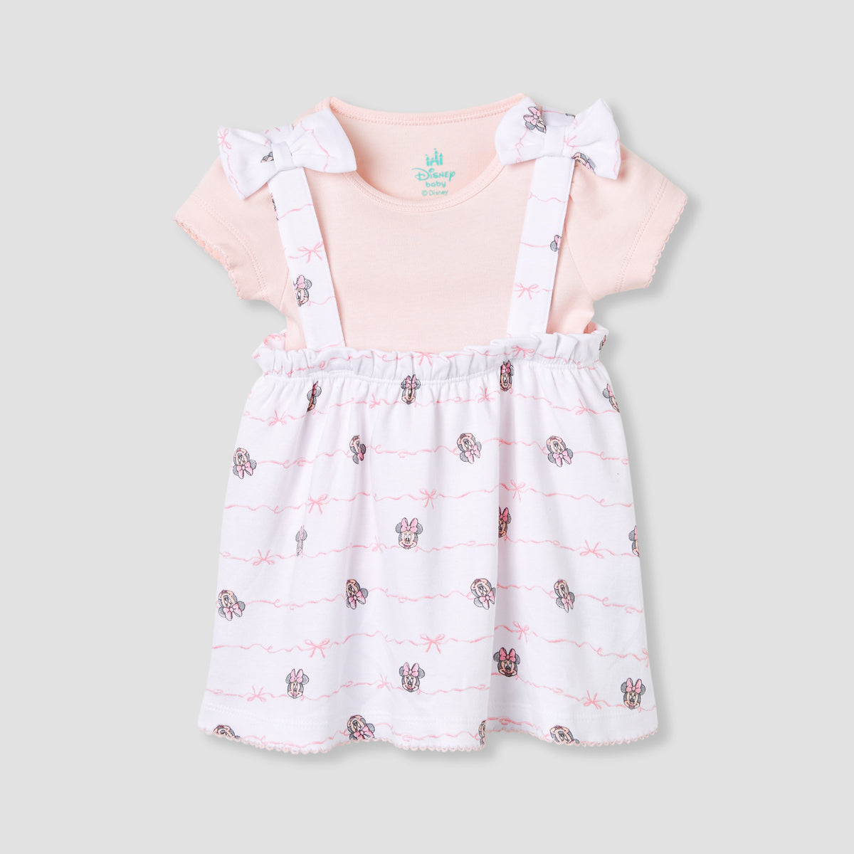 Disney Minnie Mouse Print Dungaree Dress and T-shirt Set