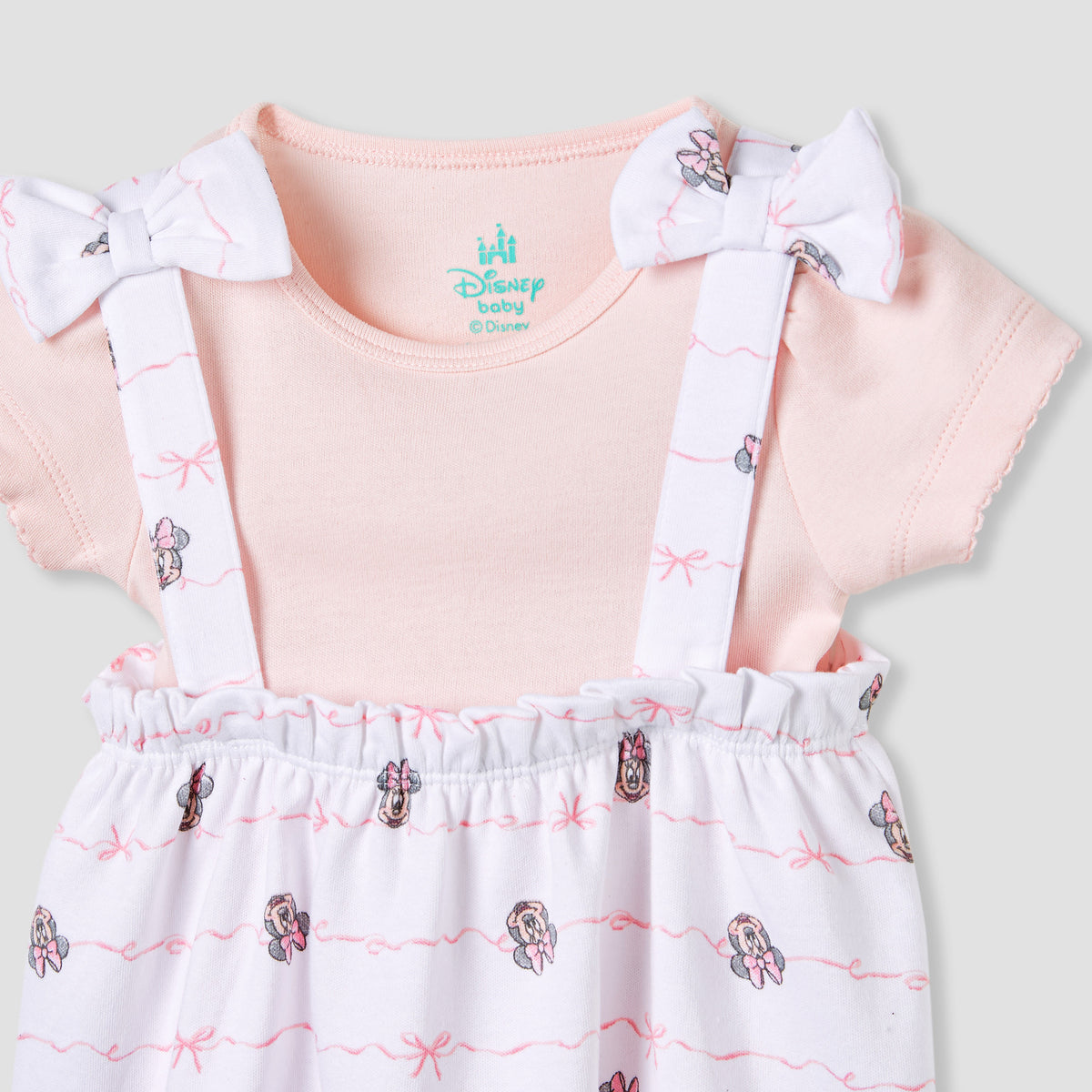 Disney Minnie Mouse Print Dungaree Dress and T-shirt Set