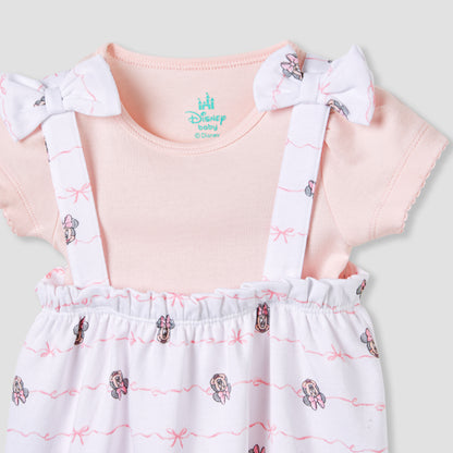 Disney Minnie Mouse Print Dungaree Dress and T-shirt Set