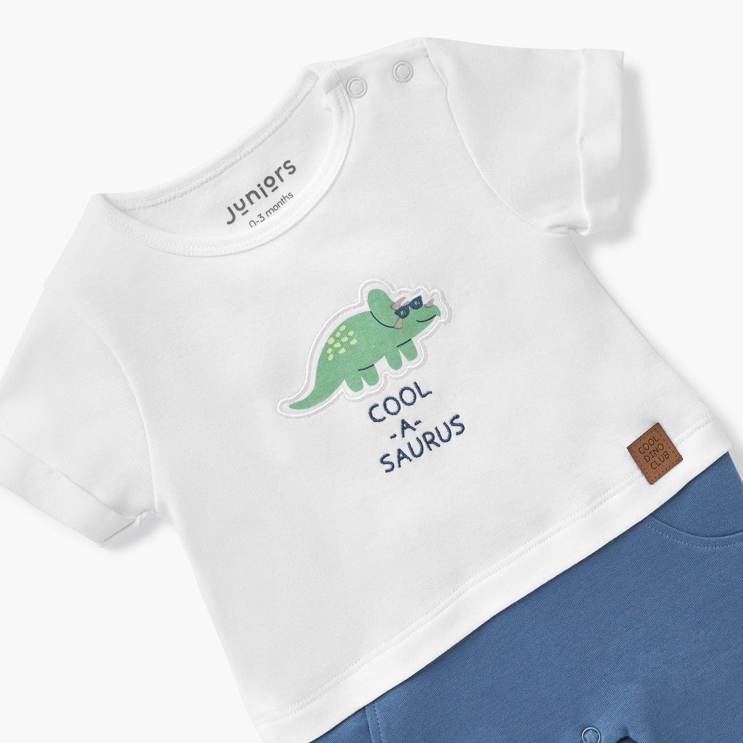 Juniors Dinosaur Applique Romper with Round Neck and Short Sleeves