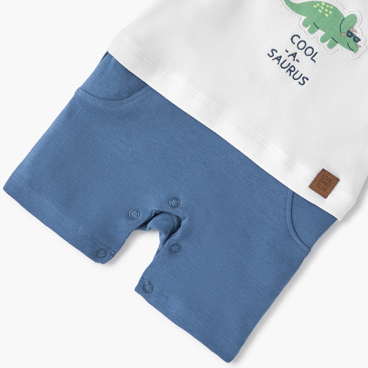 Juniors Dinosaur Applique Romper with Round Neck and Short Sleeves