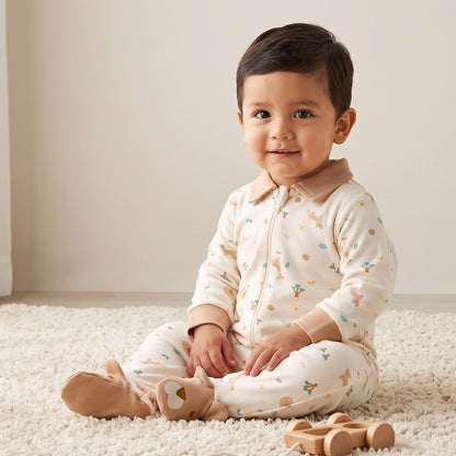Juniors Cotton Collared Long Sleeves Sleepsuit