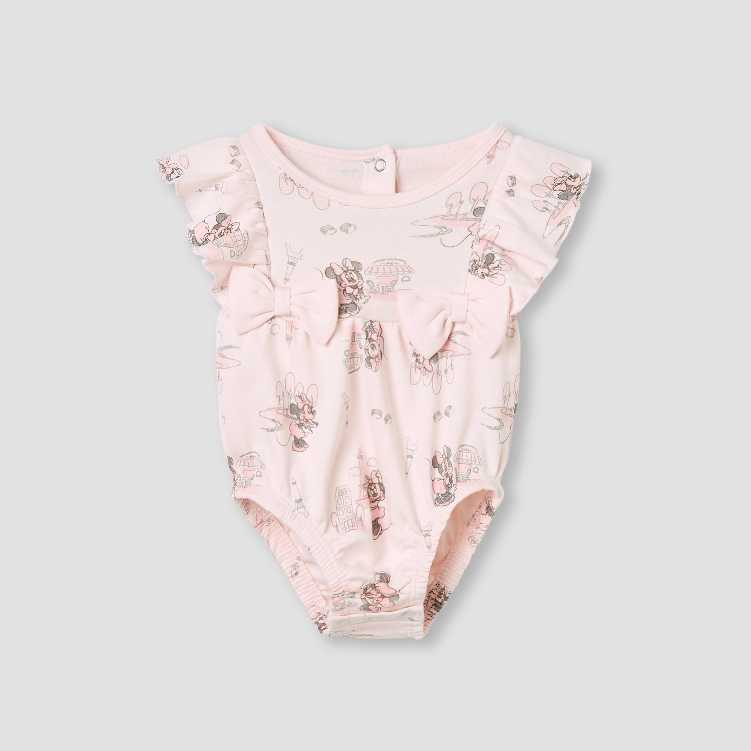 Disney Minnie Mouse Print Romper with Ruffle Sleeves - Peach / 12-18 mths