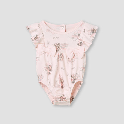 Disney Minnie Mouse Print Romper with Ruffle Sleeves - Peach / 12-18 mths