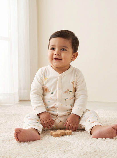 Juniors Cotton V-Neck Long Sleeves Sleepsuit with Safari Print-baby-boys-clothing-nightwear-sleepsuits-image-1