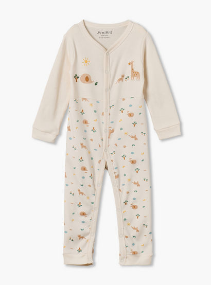 Juniors Cotton V-Neck Long Sleeves Sleepsuit with Safari Print-baby-boys-clothing-nightwear-sleepsuits-image-2