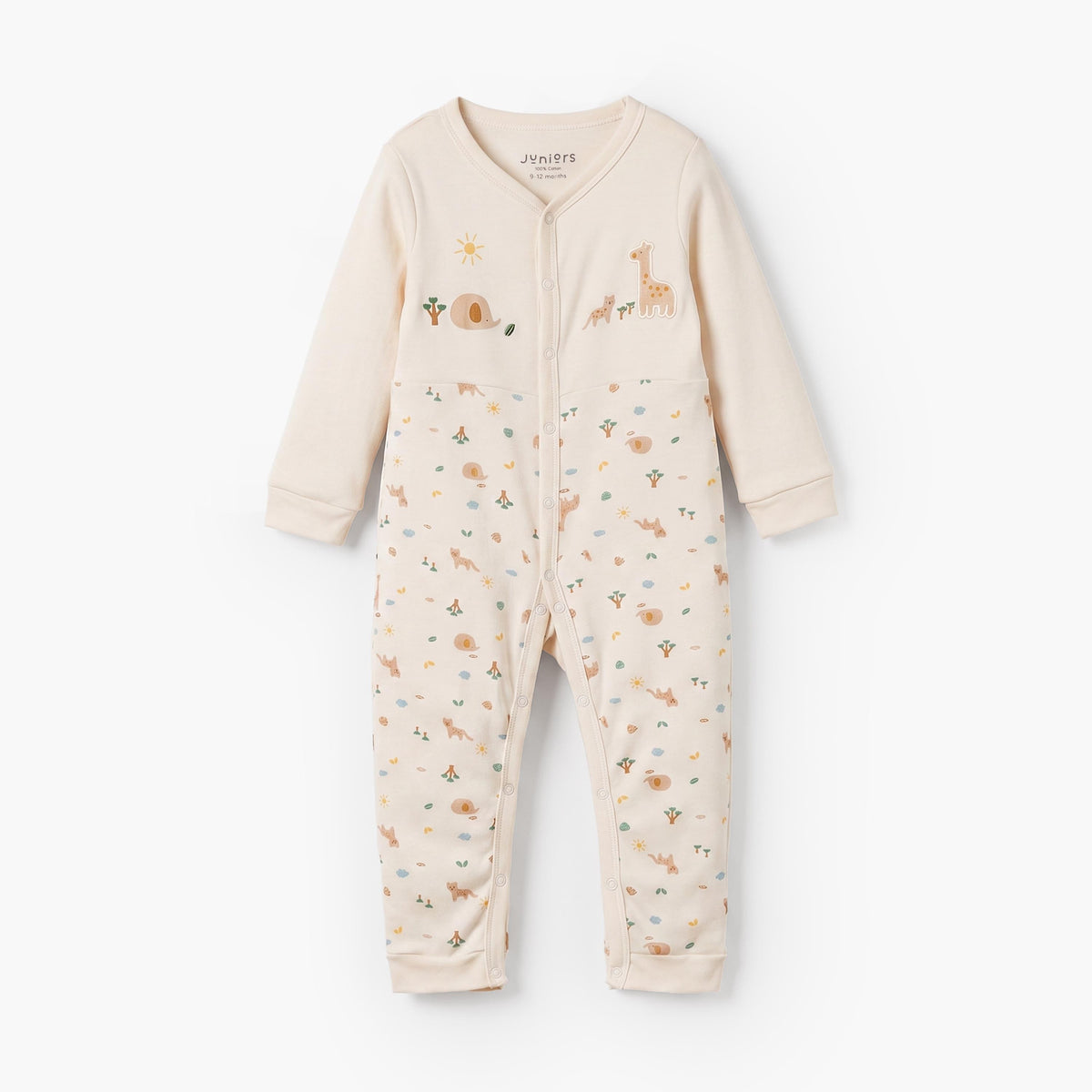 Juniors Cotton V-Neck Long Sleeves Sleepsuit with Safari Print