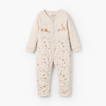 Juniors Cotton V-Neck Long Sleeves Sleepsuit with Safari Print