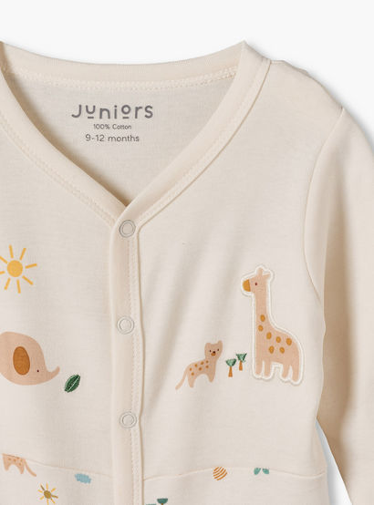 Juniors Cotton V-Neck Long Sleeves Sleepsuit with Safari Print-baby-boys-clothing-nightwear-sleepsuits-image-4